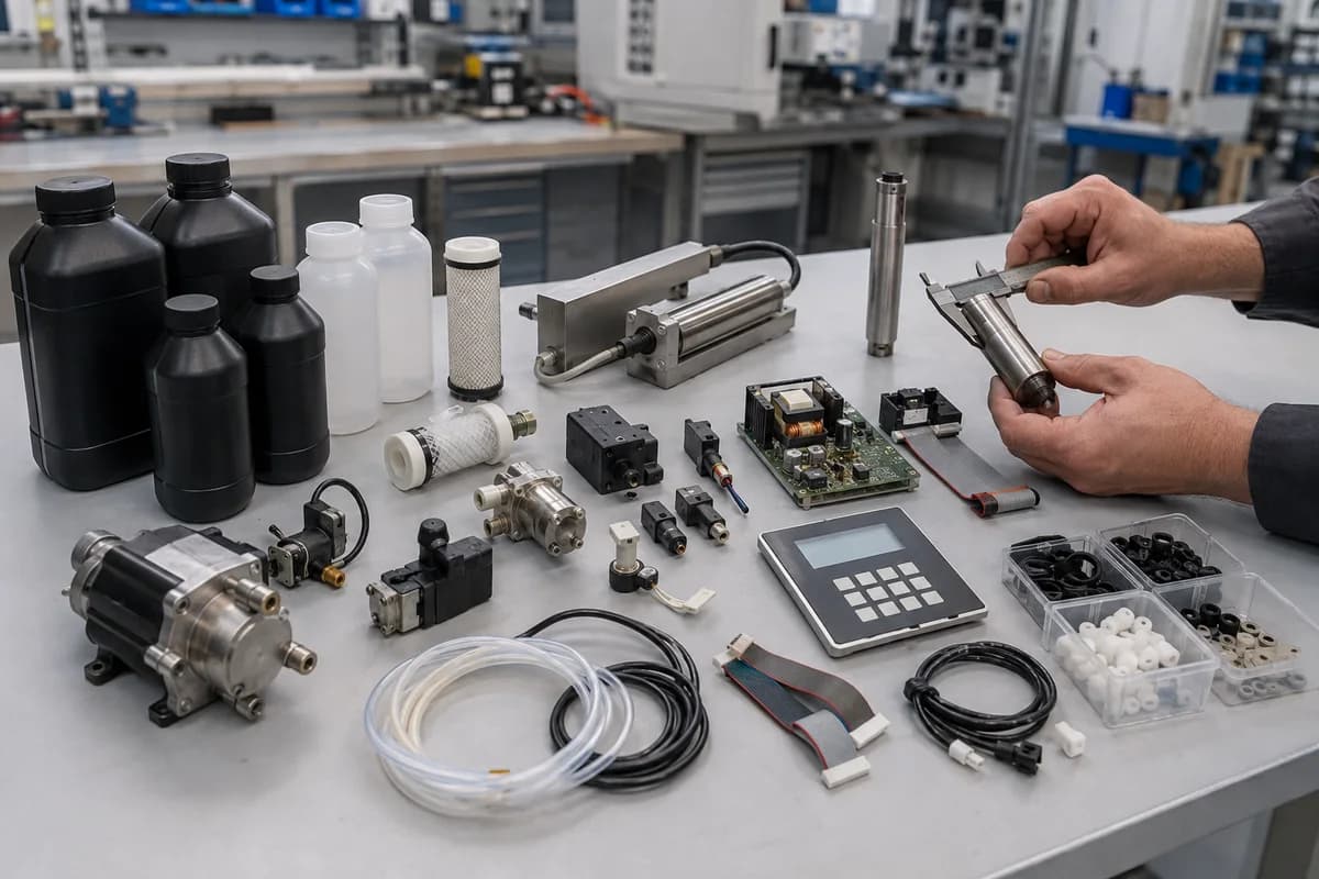 Industrial printer pumps filters printheads electronics and fluid bottles